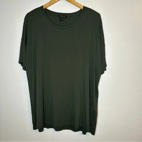 Eileen Fisher Women’s Size XL Olive Green Silk Linen High Low Short Sleeve Tunic - Picture 1 of 10